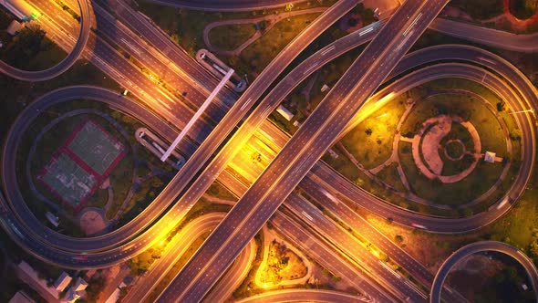 4K : Hyperlapse or Dronelapse Top view of Highway road junctions