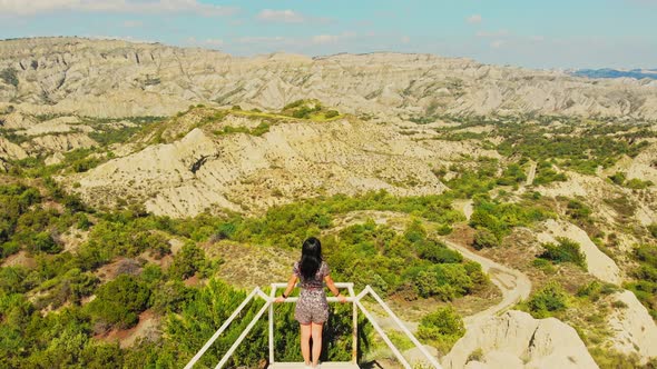 Female Tourist Excited On Scenic Viewpoint In Georgia