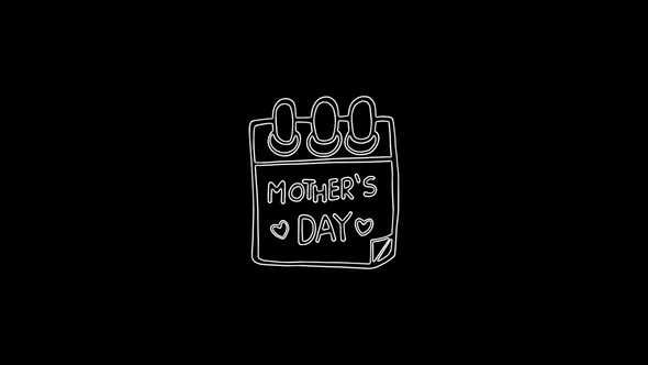 Calendar sheet icon with words Mother's Day moving lines on black background. Mother's Day