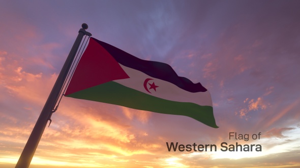 Western Sahara Flag on a Flagpole V3