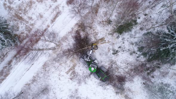 Harvester Cut Forest Aerial Shot