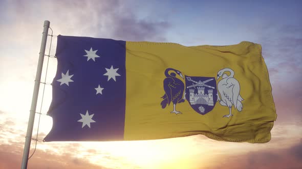 Australian Capital Territory Flag Australia Waving in the Wind Sky and Sun Background