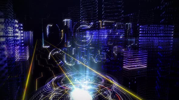 Digital Currency Neon Text Appears In A High Tech Cyberspace Matrix City System