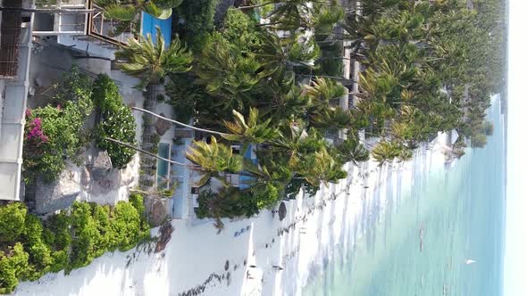 Vertical Video of the Ocean Near the Coast of Zanzibar Tanzania Aerial View