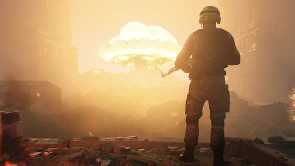 Soldier Against a Nuclear Explosion