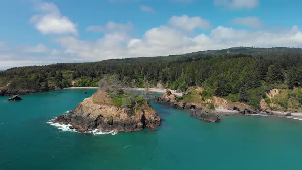 Aerial 4K Humboldt near Trinidad revealing Redwood Forest next to Pacific Ocean