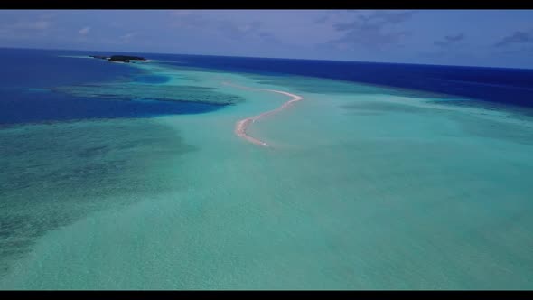 Aerial top down scenery of luxury coastline beach wildlife by blue ocean and white sandy background 