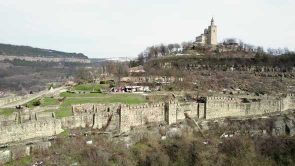 Aerial view of Tsarevets Fortress in Veliko Tarnovo, Bulgaria.