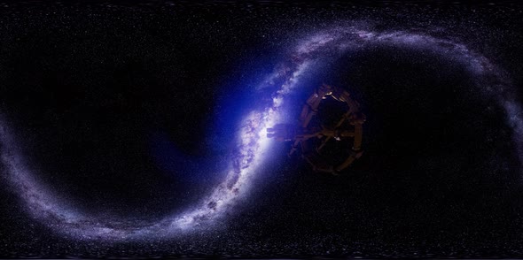 Vr 360 Futuristic Spaceship Flying in Space with Mily Way alt