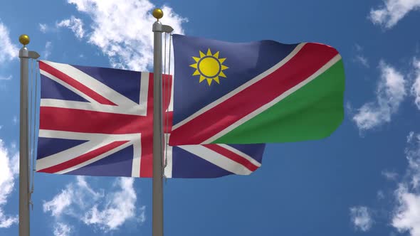 United Kingdom Flag Vs Namibia Flag On Flagpole