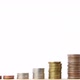 Closeup of human hand putting a coin on a pile of coins. - VideoHive Item for Sale