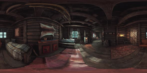 VR360 View of Old Log Home Interior alt