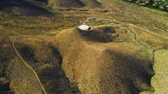 El Paso Texas USA. Aerial Drone Shot Flying Over Desert Hiking Hills Panning Up To Reveal Franklin M