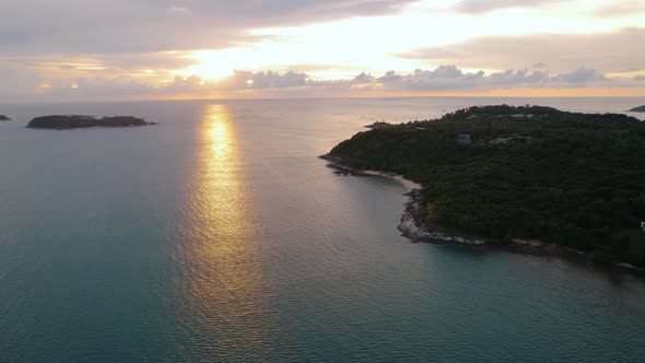 Aerial View of a Yacht with Beautiful Sunset