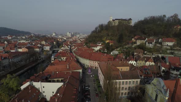 Aerial view of Ljubljanas old city center