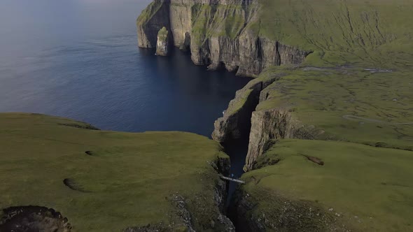 Drone Over Coastline With Asmundarstakkur Sea Stack