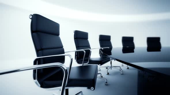 Seamless animation of round table with office chairs around. Loopable. HD