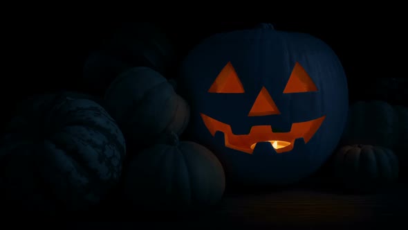 Pumpkin Glows Scary Face In The Dark Loop