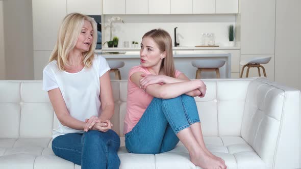 Annoyed Adult Daughter Turned Back Not Listening Outraged By Disagreement with Old Senior Mother