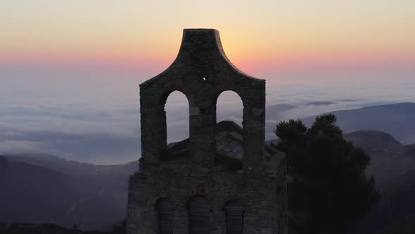 Drone Of Sun Rising Over Ruins Of Sant Pere De Rodes