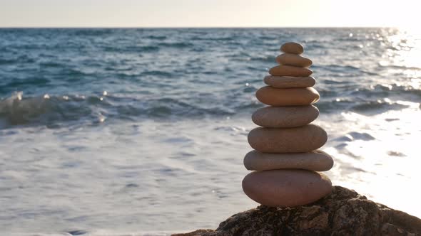 Concept of Balance and Harmony - Stone Stacks on the Beach