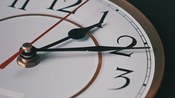 Old Retro Wall Clock with Moving Second Hand on White Circular Dial