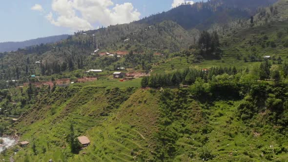 Aerial View Of Hillside In Swat Valley In Pakistan. Pan Right