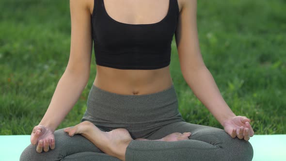 Woman Practicing Yoga Outdoors in Park