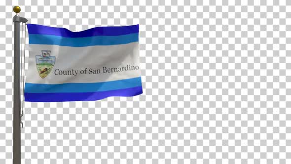 San Bernardino County Flag (California, USA) on Flagpole with Alpha Channel - 4K