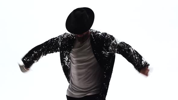 Young Stylish Teenager Is Showing Dance Moves Like Michael Jackson. Isolated Over White Background