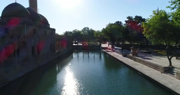 River Mosque And Park Aerial View 