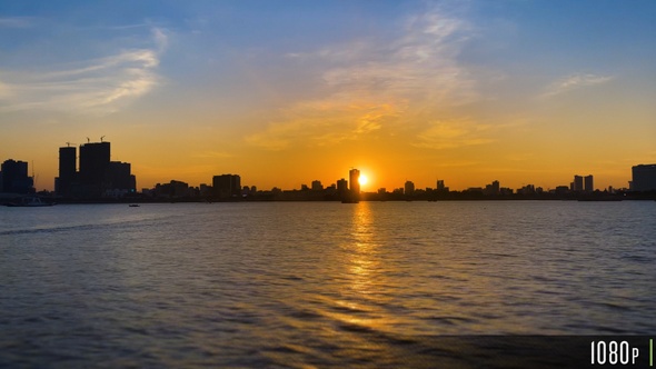 Riverside Skyline View at Sunset of Phnom Penh, Cambodia