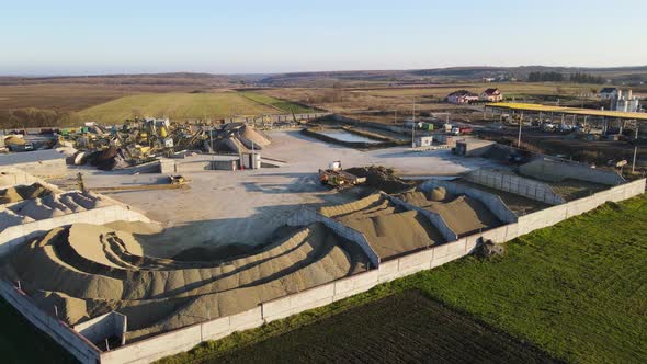 Aerial Drone Flying Large Area of the Plant for the Production of Cobblestones