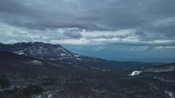 Aerial View of Snow Mountain Range Landscape