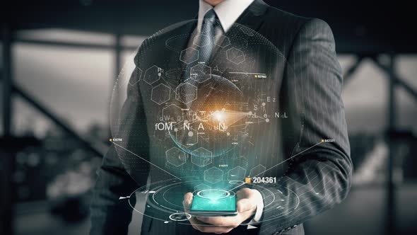 Businessman with Omnichannel Hologram Concept alt