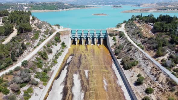 Aerial View of Water Reservoir and Closed Reservoir Locks of a Dam