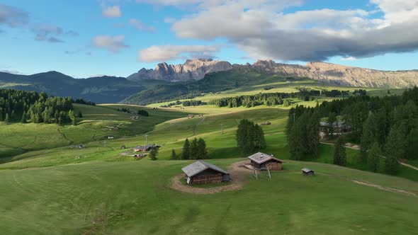 Sunrise on the Seiser Alm in the Dolomites mountains