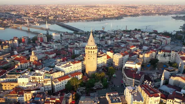 Bosphorus in the sunset having galata tower in the middle 04