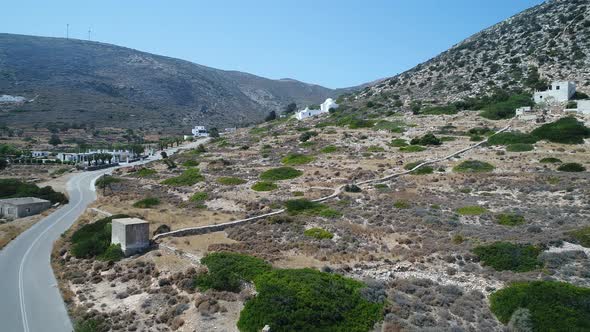 Mylopotas on the island of Ios in the Cyclades in Greece seen from the sky