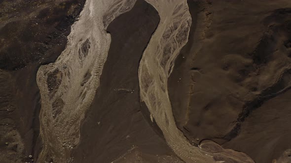 Braided River Flowing On Volcanic Landscape Near Katla Volcano. Myrdals Glacier In Southern Iceland.