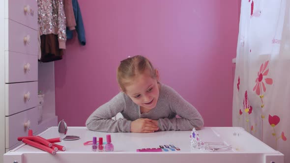 Little Girl And Cosmetics