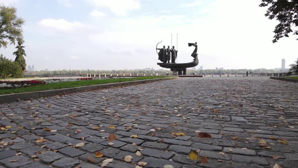 Kyiv, Ukraine Aerial View in Autumn : Monument To the Founders of the City. Kiev