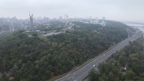 Kyiv, Ukraine Aerial View in Autumn : Motherland Monument. Kiev