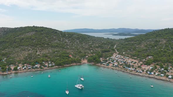 Aerial Drone Shot of Marina Bay in Adriatic Sea, Croatia