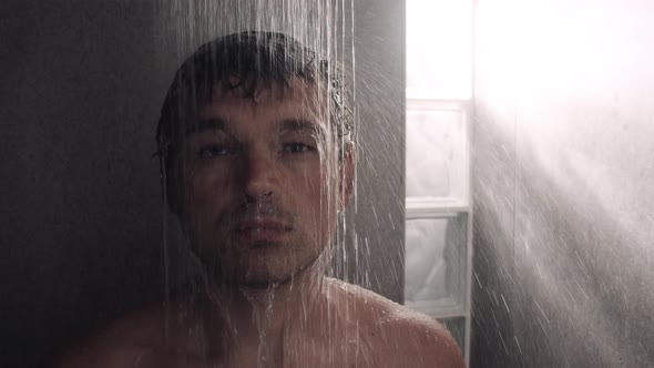 Closeup of man in the shower