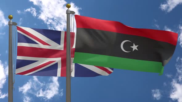 United Kingdom Flag Vs Libya Flag On Flagpole