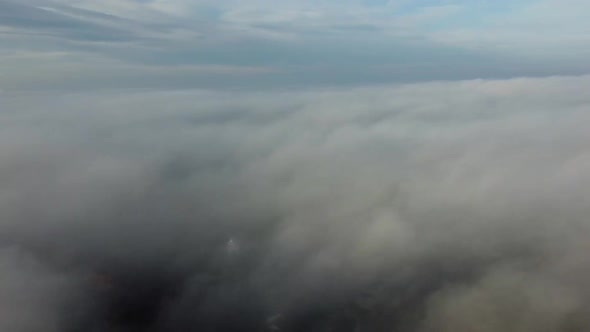 Aerial Drone View Flight Over Fog