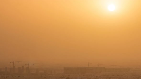 Aerial View of Aspire Zone From at Sunrise Timelapse in Doha