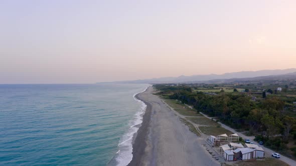 Aerial view of italian beach coast in summer
