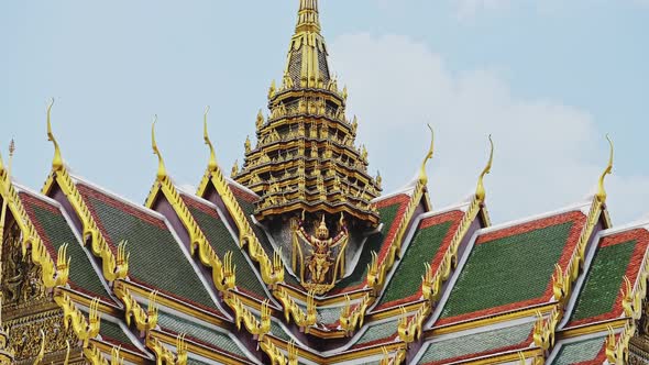 Grand Palace Complex, Bangkok, Thailand, a Beautiful Building with Colourful Roof Tiles and Gold Lea